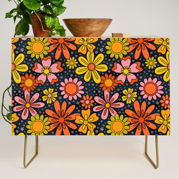 Groovy Flowers in Navy Credenza Gallery Image 1