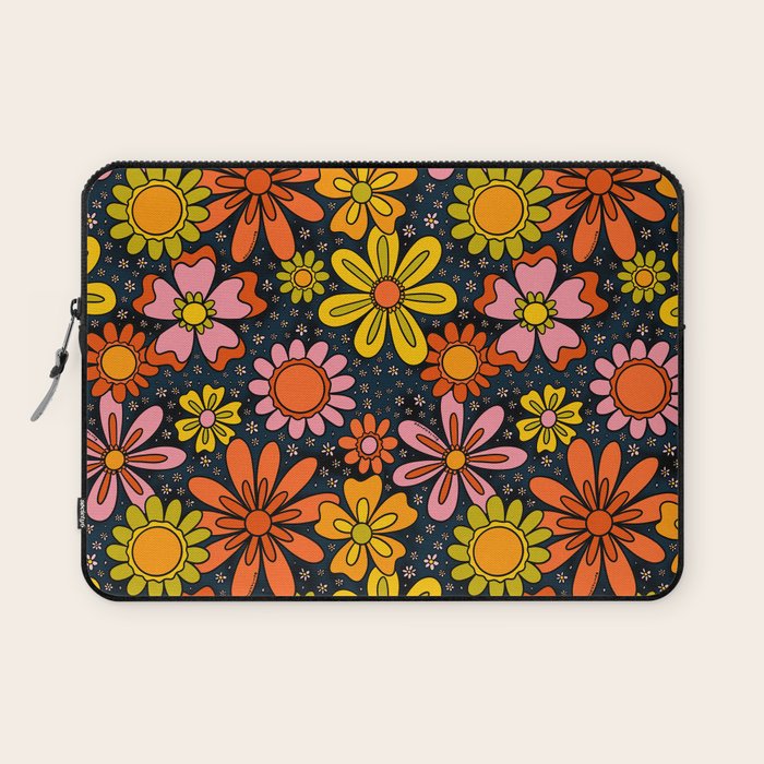 Groovy Flowers in Navy Laptop Sleeve Gallery Image 1
