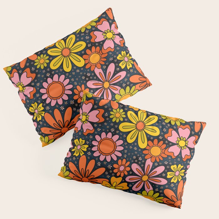 Groovy Flowers in Navy Pillow Sham Gallery Image 3