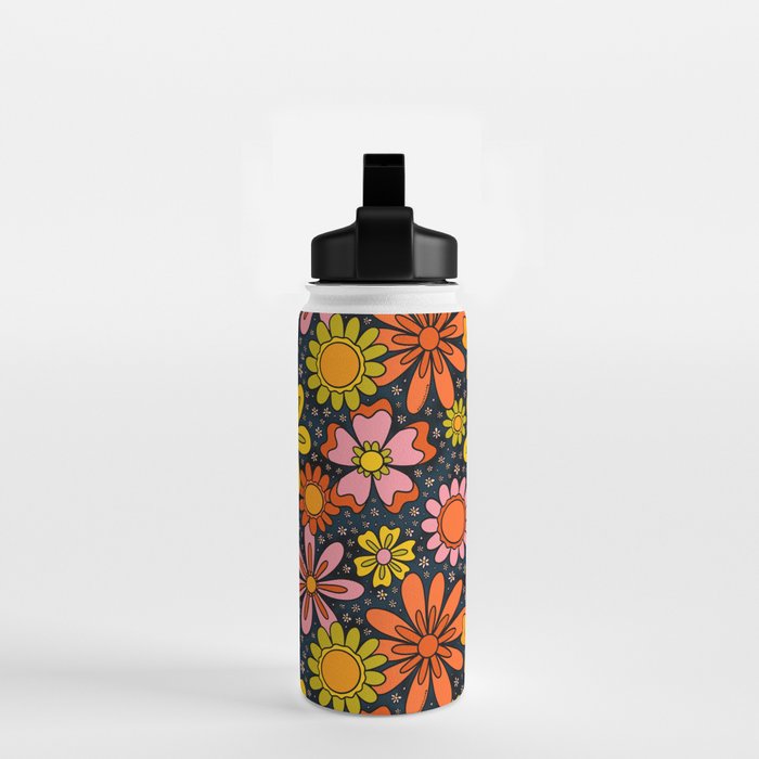 Groovy Flowers in Navy Water Bottle Gallery Image 2