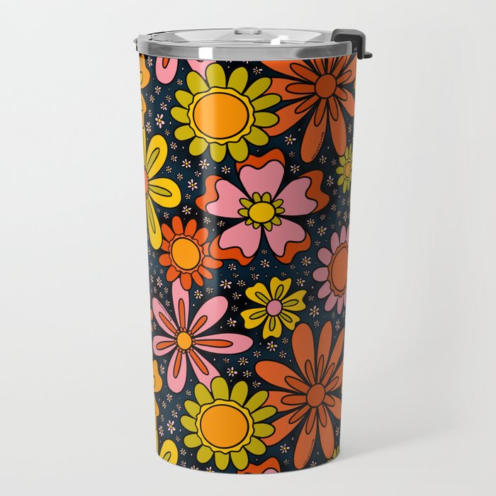 Groovy Flowers in Navy Travel Mug Gallery Image 2