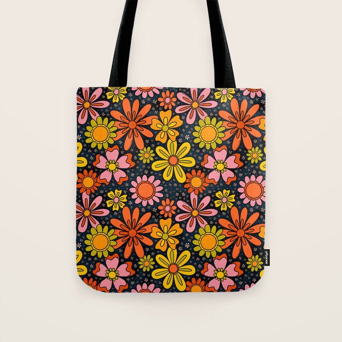 Groovy Flowers in Navy Tote Bag Gallery Image 1