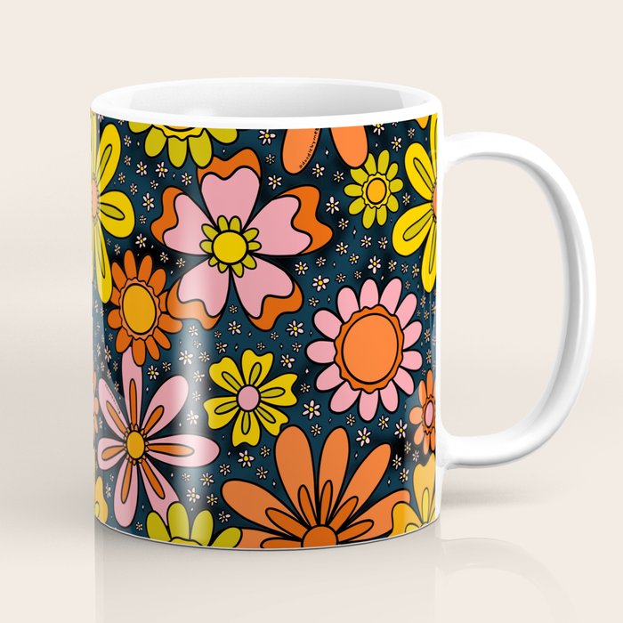 Groovy Flowers in Navy Coffee Mug Gallery Image 1