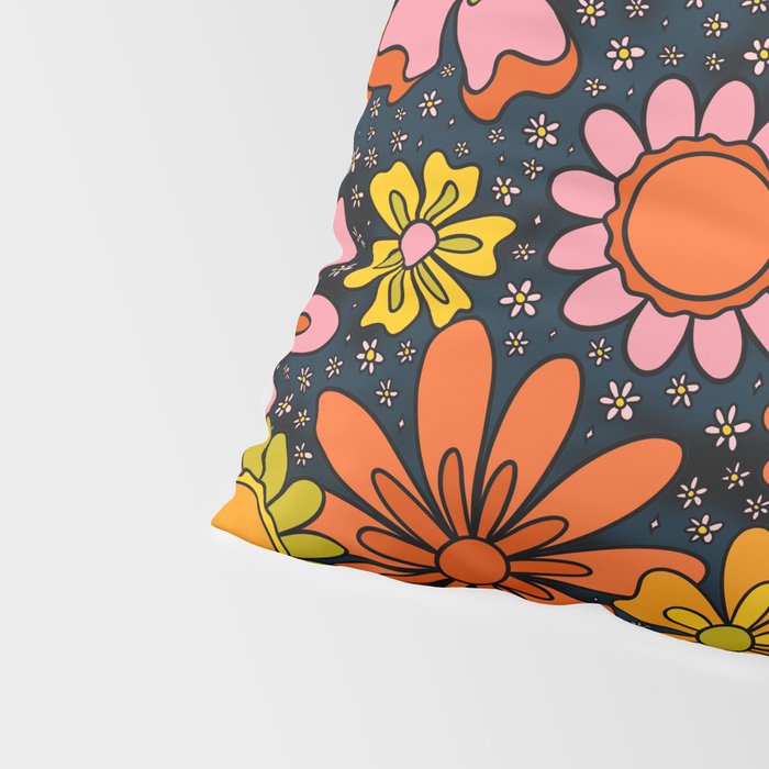 Groovy Flowers in Navy Pillow Sham Gallery Image 4