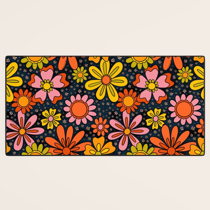 Groovy Flowers in Navy Desk Mat Gallery Image 3