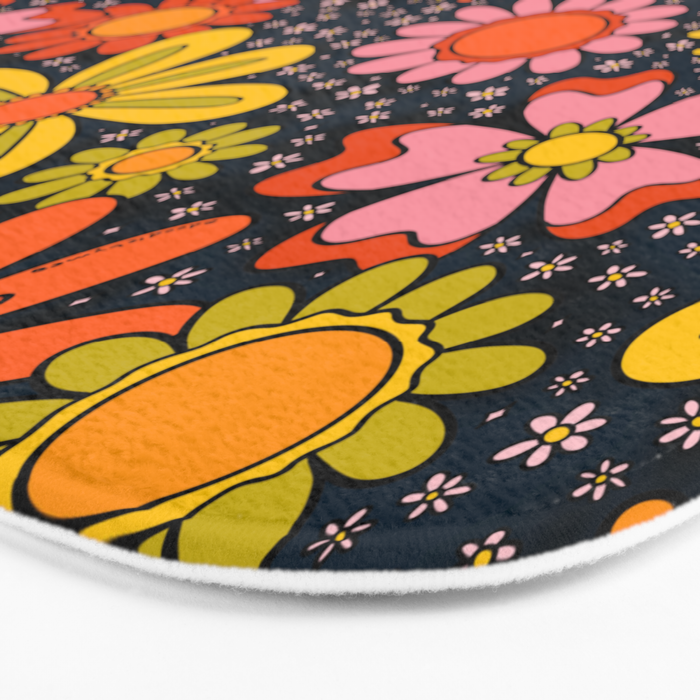 Groovy Flowers in Navy Bath Mat Gallery Image 3