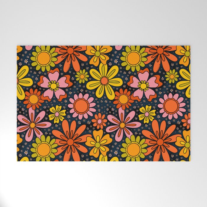 Groovy Flowers in Navy Welcome Mat Gallery Image 1