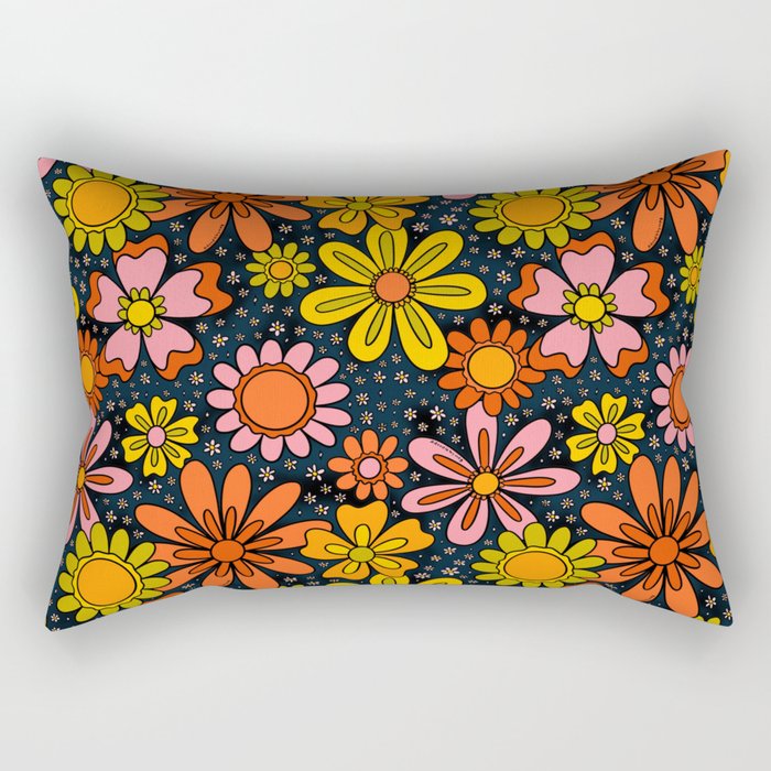 Groovy Flowers in Navy Rectangular Pillow Gallery Image 1