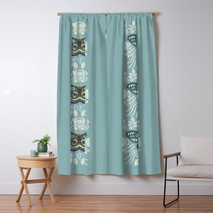 Folk Art Moth - Blue Gray Window Curtain Gallery Image 1