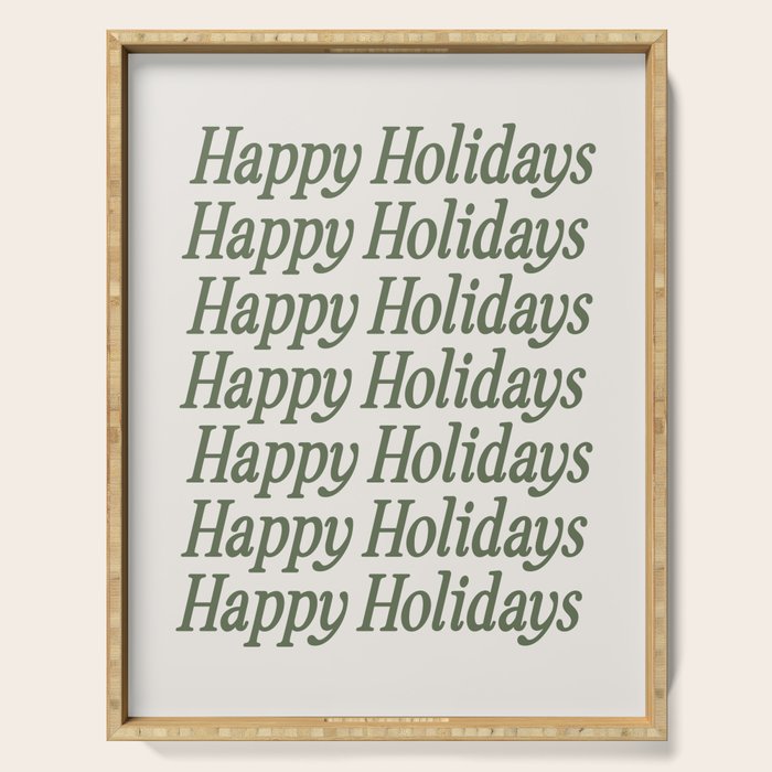 Happy Holidays Muted Green On Cream Serving Tray Gallery Image 1