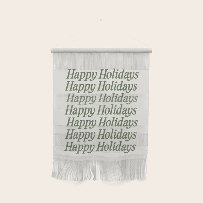 Happy Holidays Muted Green On Cream Wall Hanging Gallery Image 1
