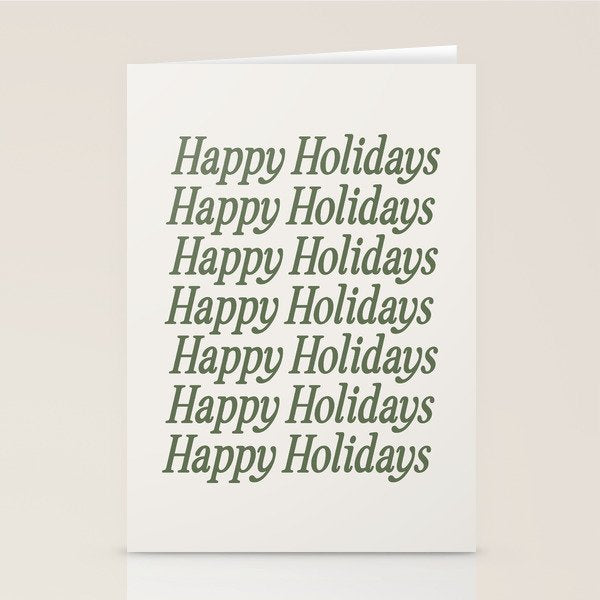 Happy Holidays Muted Green On Cream Stationery Card Gallery Image 2