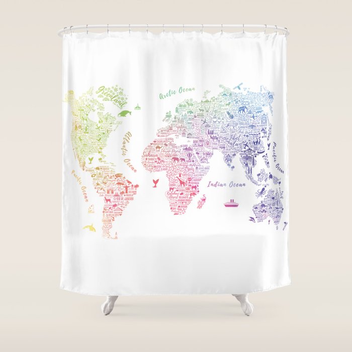 Rainbow world map Shower Curtain Gallery Image 1