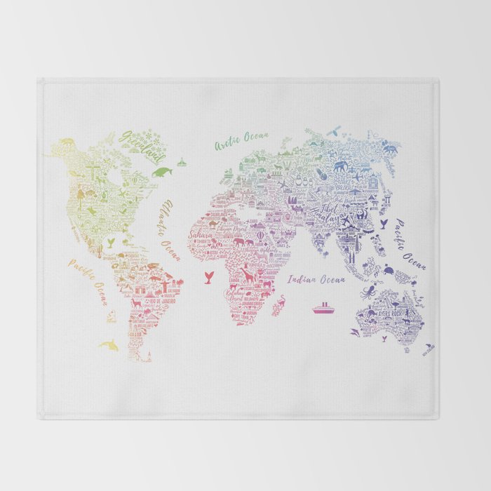 Rainbow world map Throw Blanket Gallery Image 2