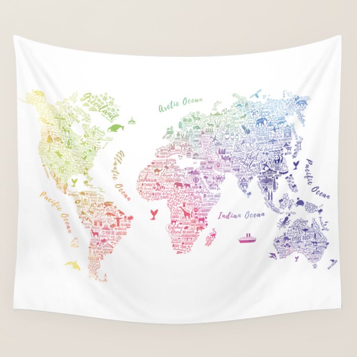 Rainbow world map Wall Tapestry Gallery Image 4