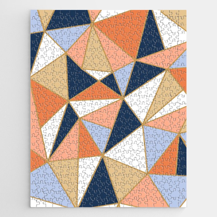 Festive, Geometric Art, Orange, Navy, Blue, Gold, Abstract Art Jigsaw Puzzle Gallery Image 1