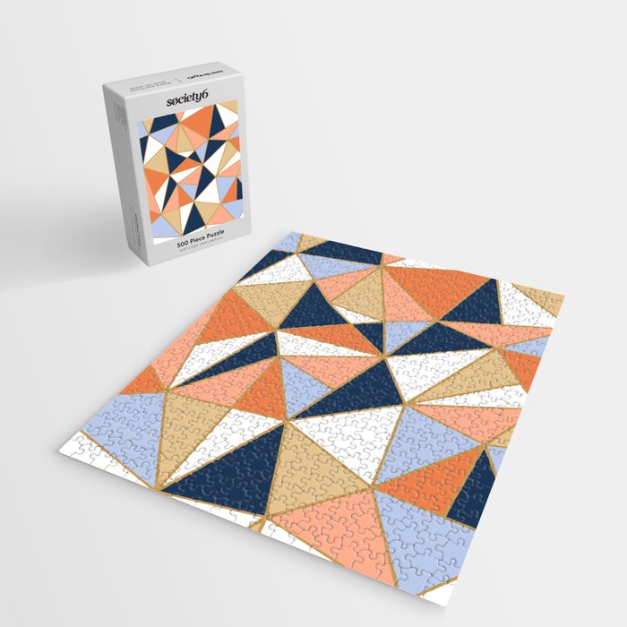 Festive, Geometric Art, Orange, Navy, Blue, Gold, Abstract Art Jigsaw Puzzle Gallery Image 2