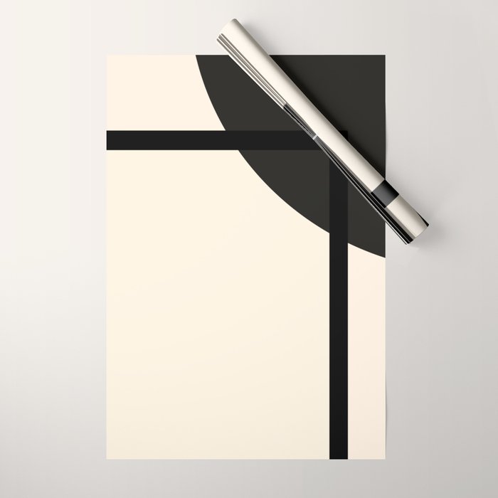 Fusion - Minimalist Geometric in Black and Almond Cream Wrapping Paper Gallery Image 1