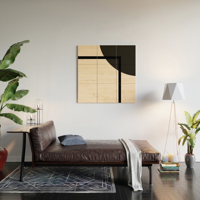 Fusion - Minimalist Geometric in Black and Almond Cream Wood Wall Art Gallery Image 2