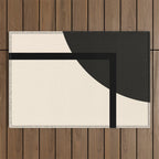 Fusion - Minimalist Geometric in Black and Almond Cream Outdoor Rug Gallery Image 1
