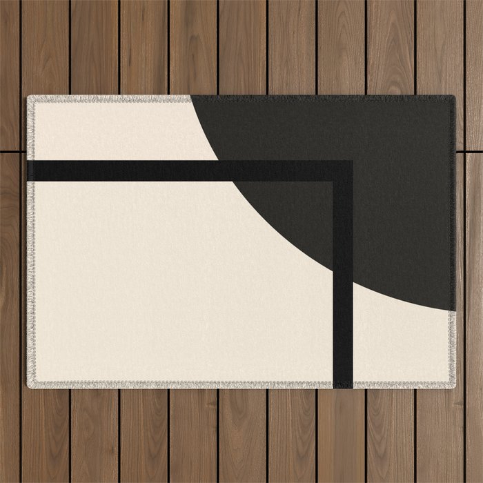 Fusion - Minimalist Geometric in Black and Almond Cream Outdoor Rug Gallery Image 1