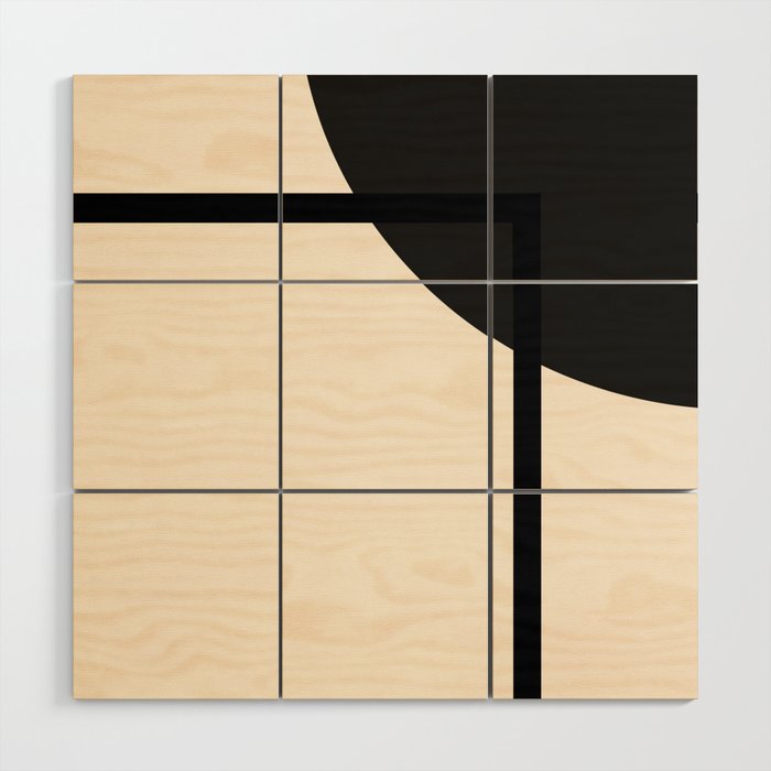 Fusion - Minimalist Geometric in Black and Almond Cream Wood Wall Art Gallery Image 1