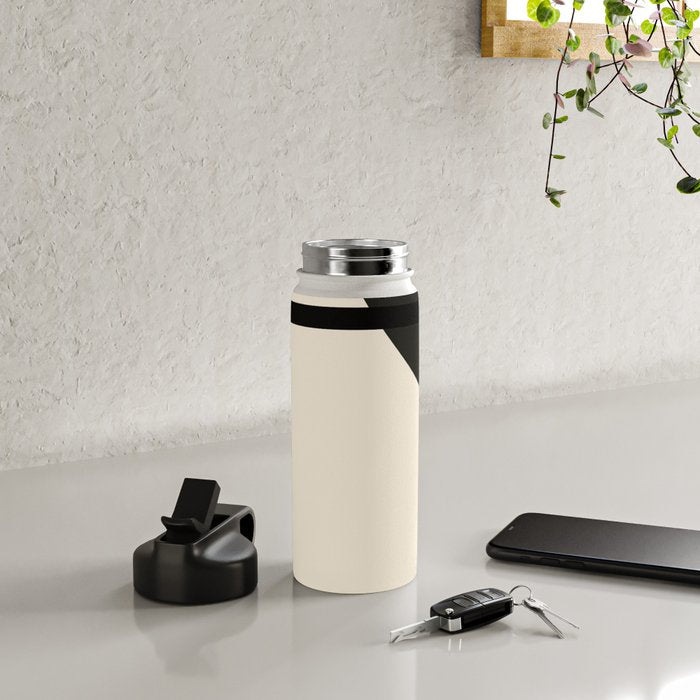 Fusion - Minimalist Geometric in Black and Almond Cream Water Bottle Gallery Image 4