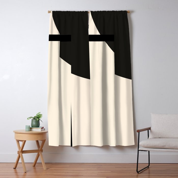 Fusion - Minimalist Geometric in Black and Almond Cream Window Curtain Gallery Image 1