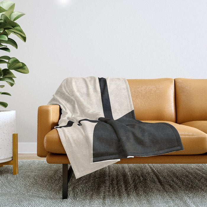 Fusion - Minimalist Geometric in Black and Almond Cream Throw Blanket Gallery Image 1