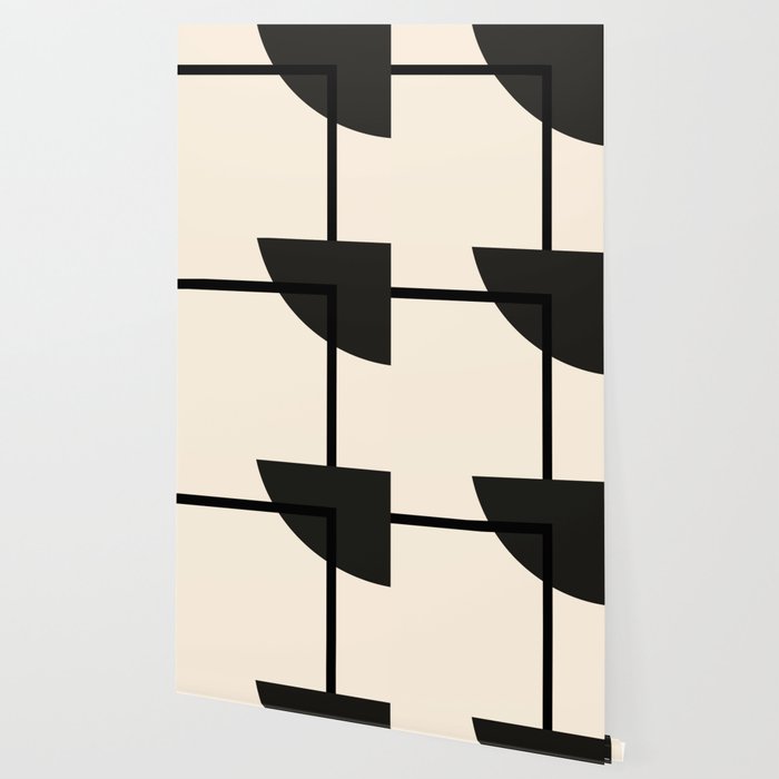 Fusion - Minimalist Geometric in Black and Almond Cream Wallpaper Gallery Image 2