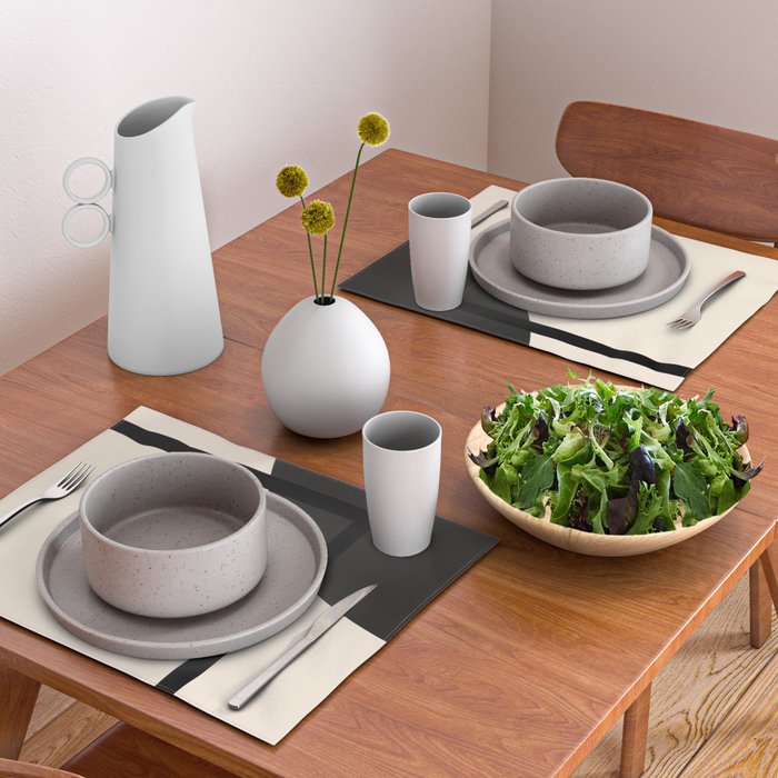 Fusion - Minimalist Geometric in Black and Almond Cream Placemat Gallery Image 2