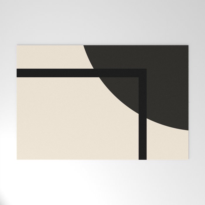 Fusion - Minimalist Geometric in Black and Almond Cream Welcome Mat Gallery Image 1