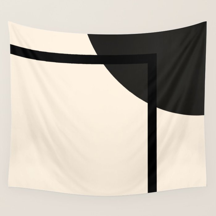 Fusion - Minimalist Geometric in Black and Almond Cream Wall Tapestry Gallery Image 4