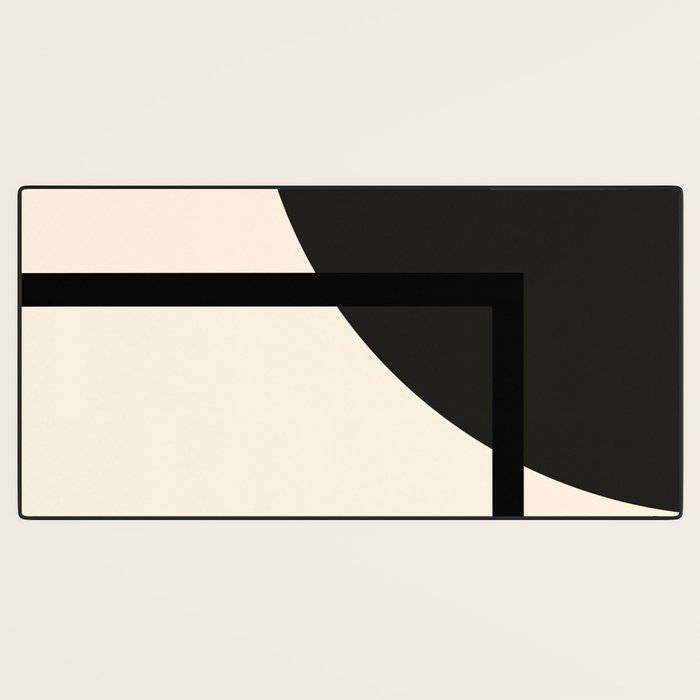 Fusion - Minimalist Geometric in Black and Almond Cream Desk Mat Gallery Image 3