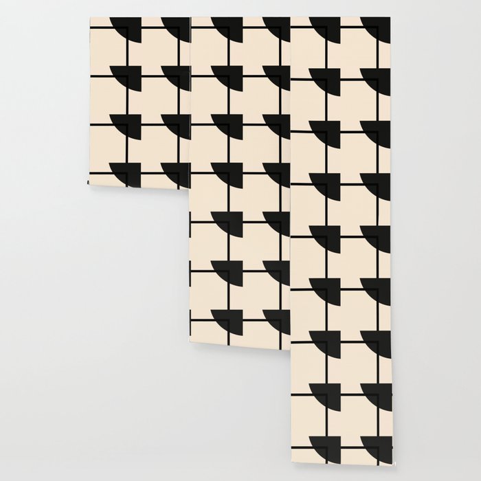 Fusion - Minimalist Geometric in Black and Almond Cream Wallpaper Gallery Image 3
