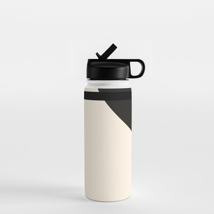 Fusion - Minimalist Geometric in Black and Almond Cream Water Bottle Gallery Image 1