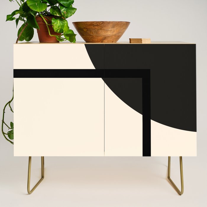 Fusion - Minimalist Geometric in Black and Almond Cream Credenza Gallery Image 1