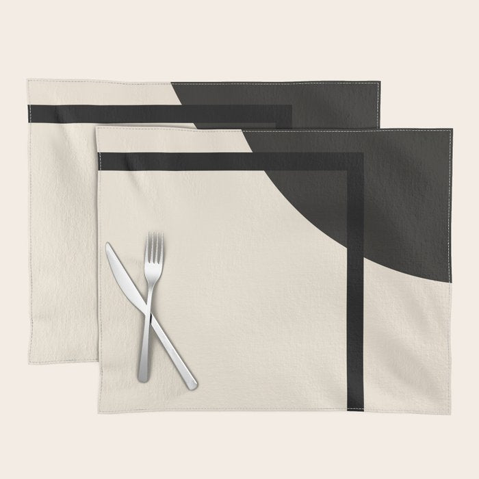 Fusion - Minimalist Geometric in Black and Almond Cream Placemat Gallery Image 1
