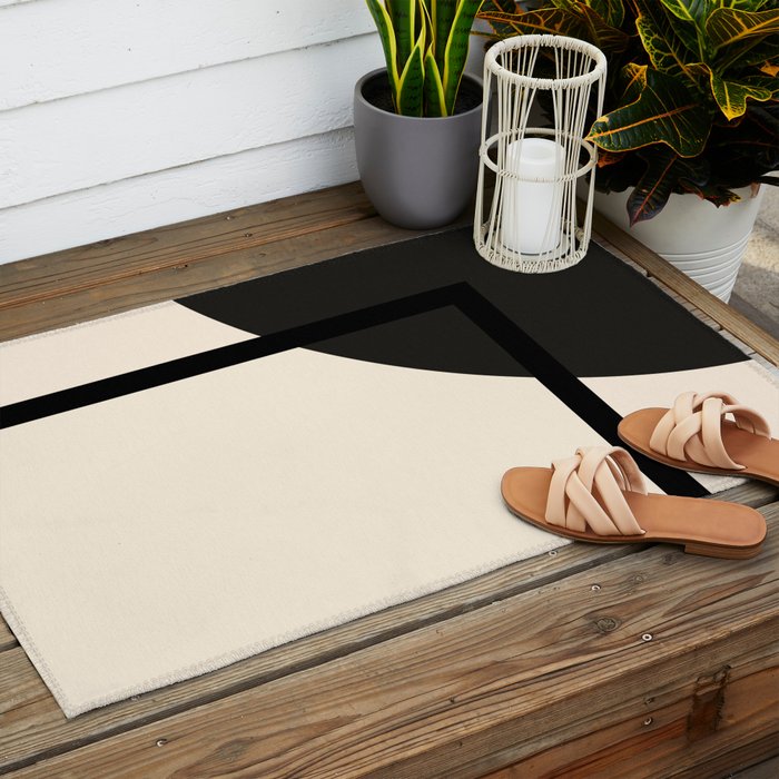 Fusion - Minimalist Geometric in Black and Almond Cream Outdoor Rug Gallery Image 2