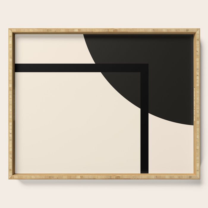 Fusion - Minimalist Geometric in Black and Almond Cream Serving Tray Gallery Image 1