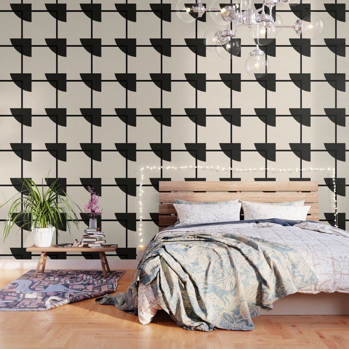 Fusion - Minimalist Geometric in Black and Almond Cream Wallpaper Gallery Image 1