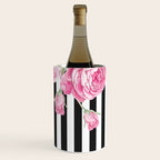 Black white blush pink watercolor floral stripes Wine Chiller Gallery Image 2