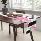 Black white blush pink watercolor floral stripes Table Runner Gallery Image 2