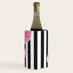 Black white blush pink watercolor floral stripes Wine Chiller Gallery Image 1