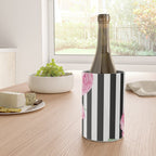 Black white blush pink watercolor floral stripes Wine Chiller Gallery Image 4