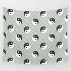 Retro psychedelic yin yang checkered pattern Wall Tapestry Gallery Image 4