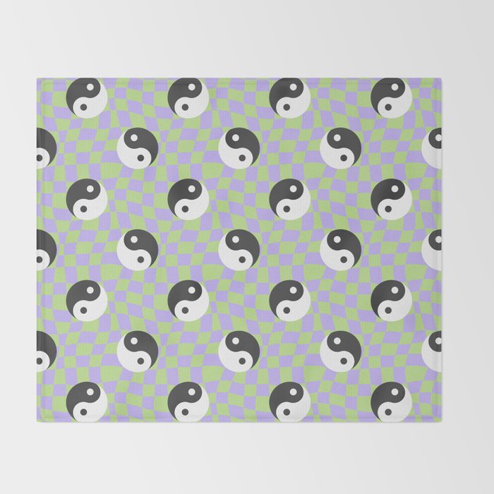 Retro psychedelic yin yang checkered pattern Throw Blanket Gallery Image 2