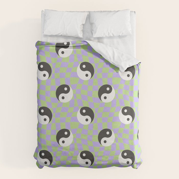 Retro psychedelic yin yang checkered pattern Duvet Cover Gallery Image 1