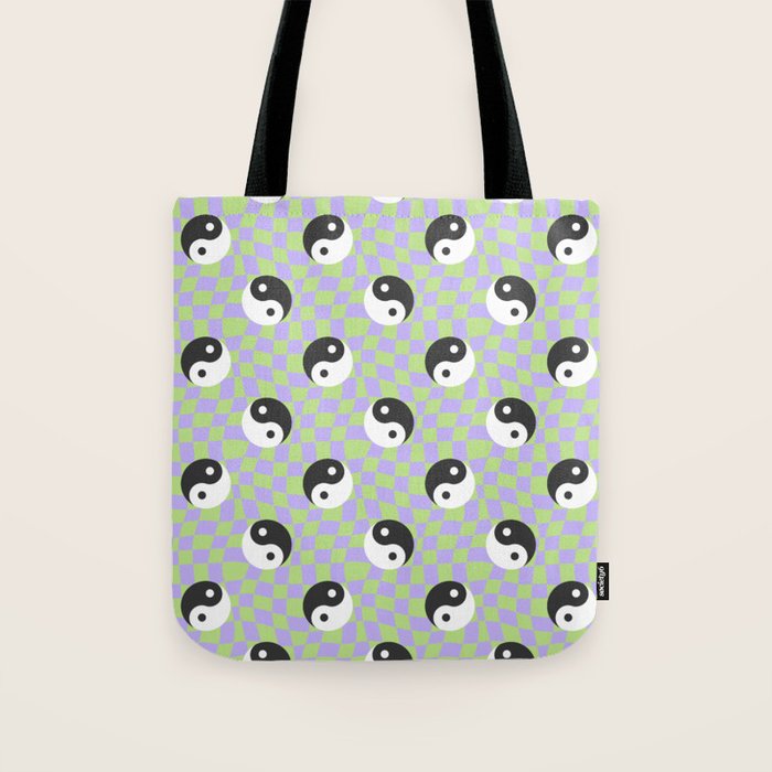 Retro psychedelic yin yang checkered pattern Tote Bag Gallery Image 1