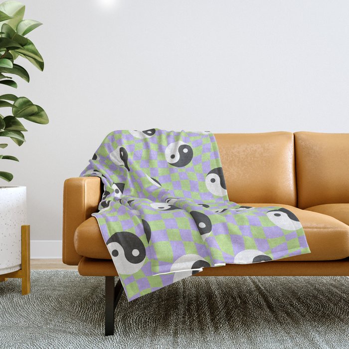 Retro psychedelic yin yang checkered pattern Throw Blanket Gallery Image 1